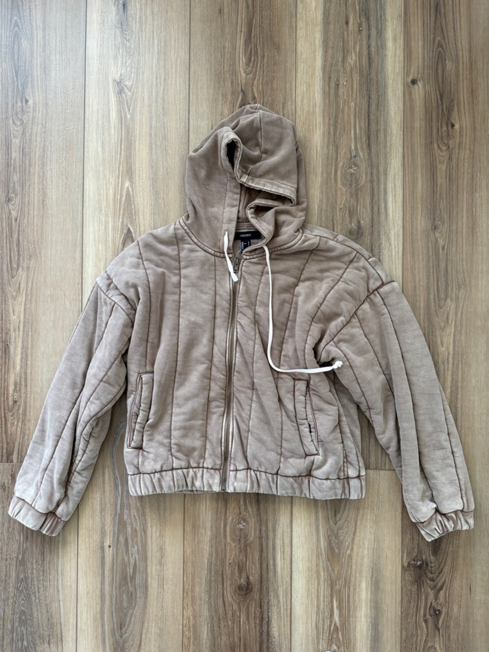 Forever 21 Taupe Quilted Hoodie Jacket